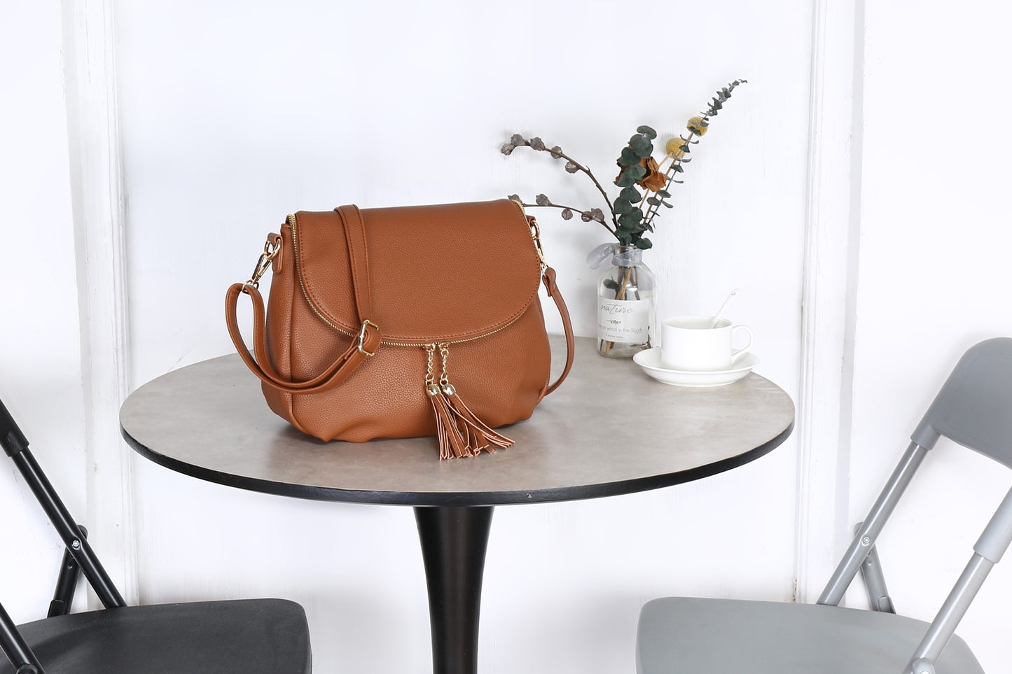 Tassel Flap Shoulder Bag with Adjustable Strap and Inner Pocket