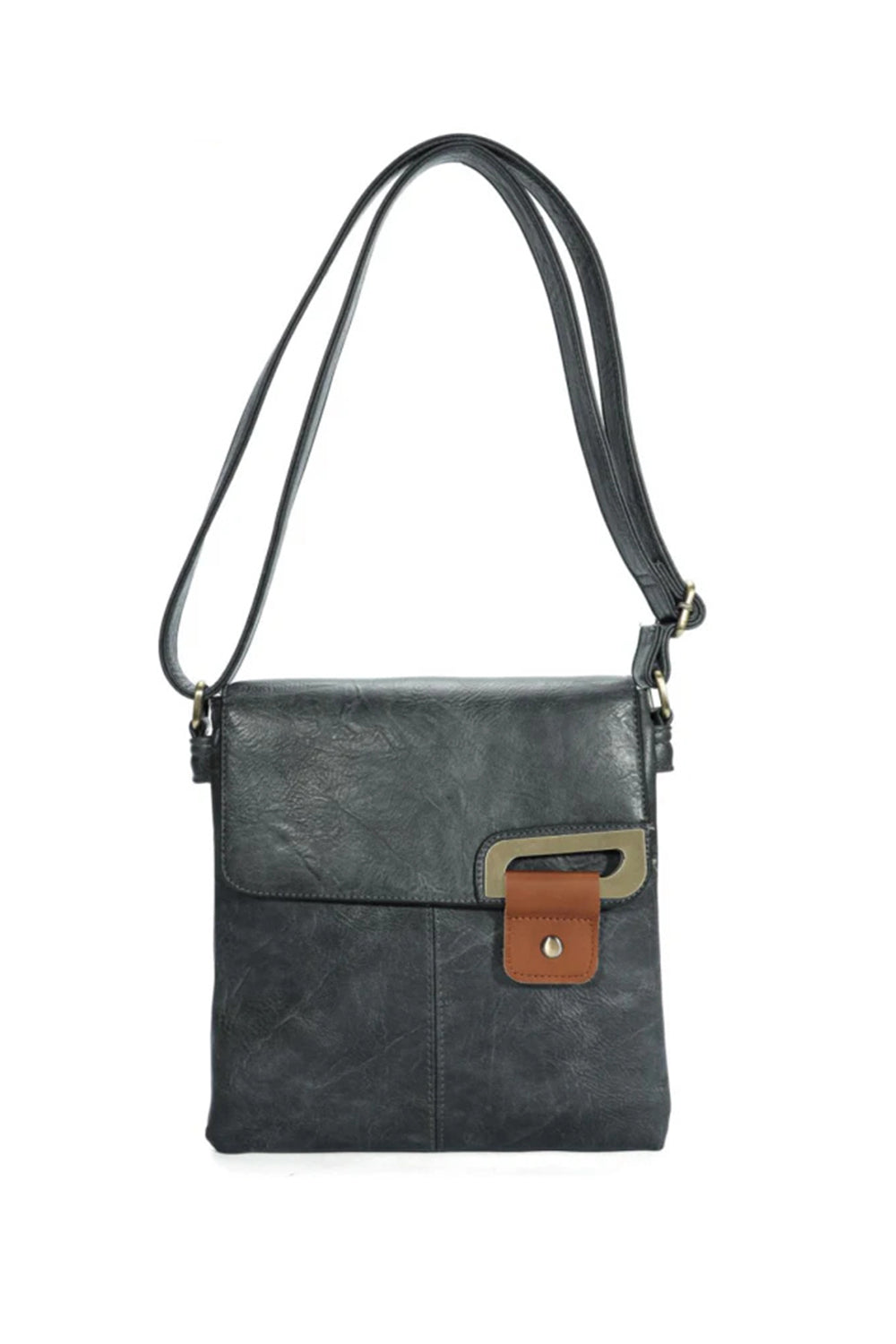 Adjustable Strap Crossbody Bag with Front Buckle Detail