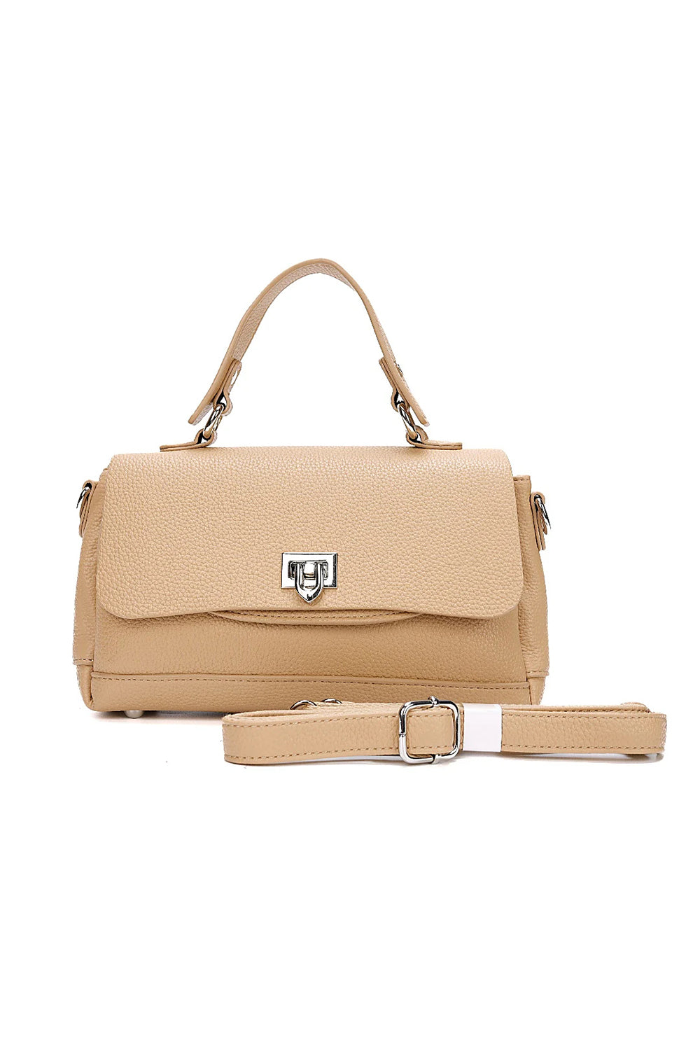 Top Handle Shoulder Bag with Flap Closure and Long Strap