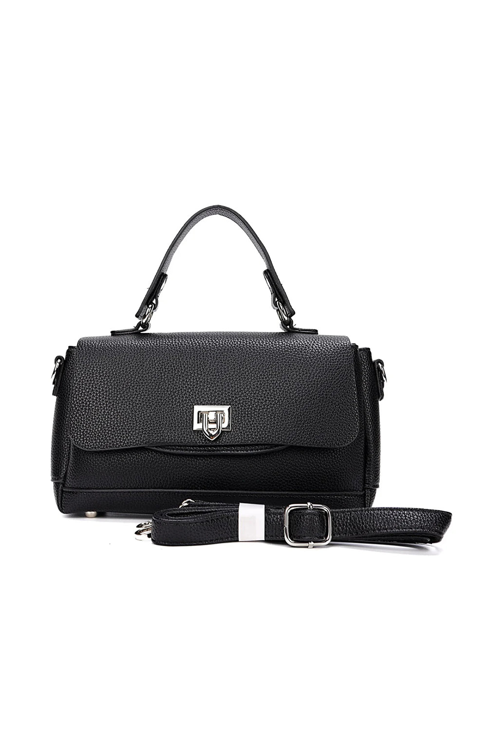 Top Handle Shoulder Bag with Flap Closure and Long Strap