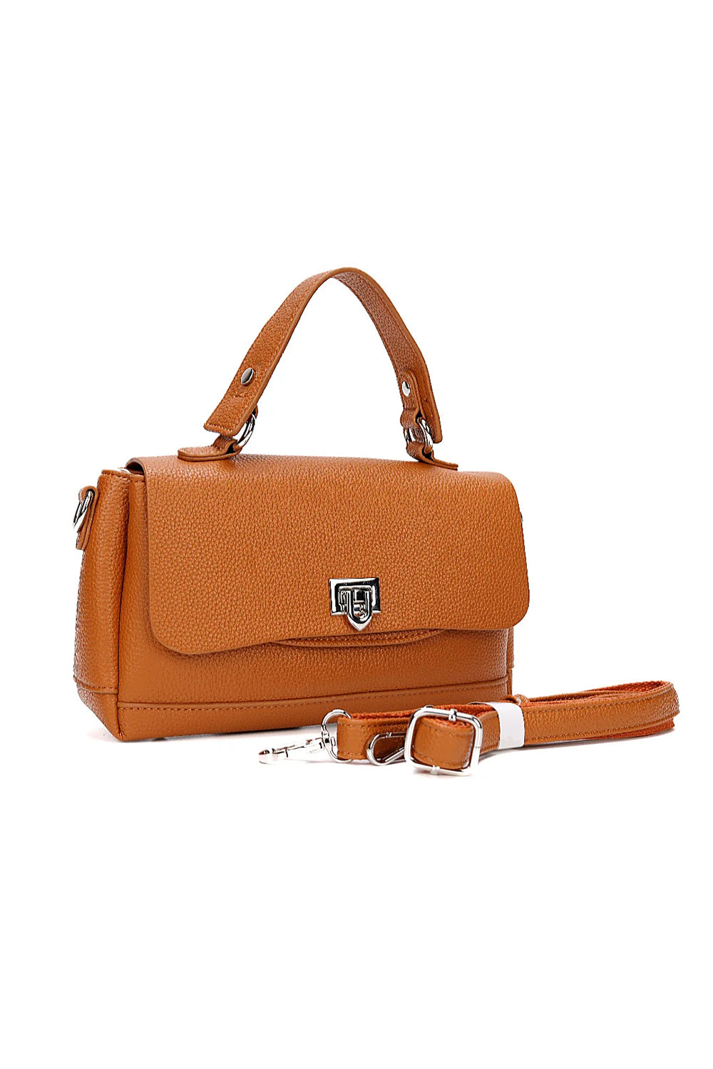 Top Handle Shoulder Bag with Flap Closure and Long Strap