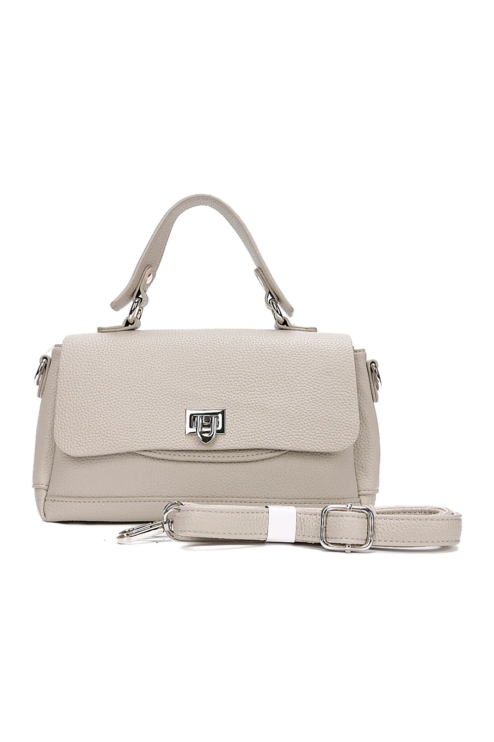 Top Handle Shoulder Bag with Flap Closure and Long Strap