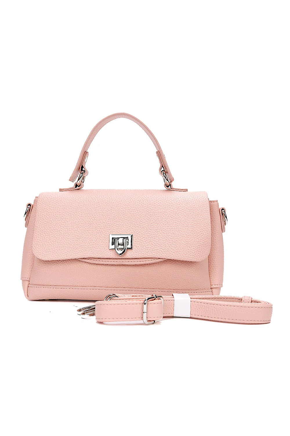 Top Handle Shoulder Bag with Flap Closure and Long Strap