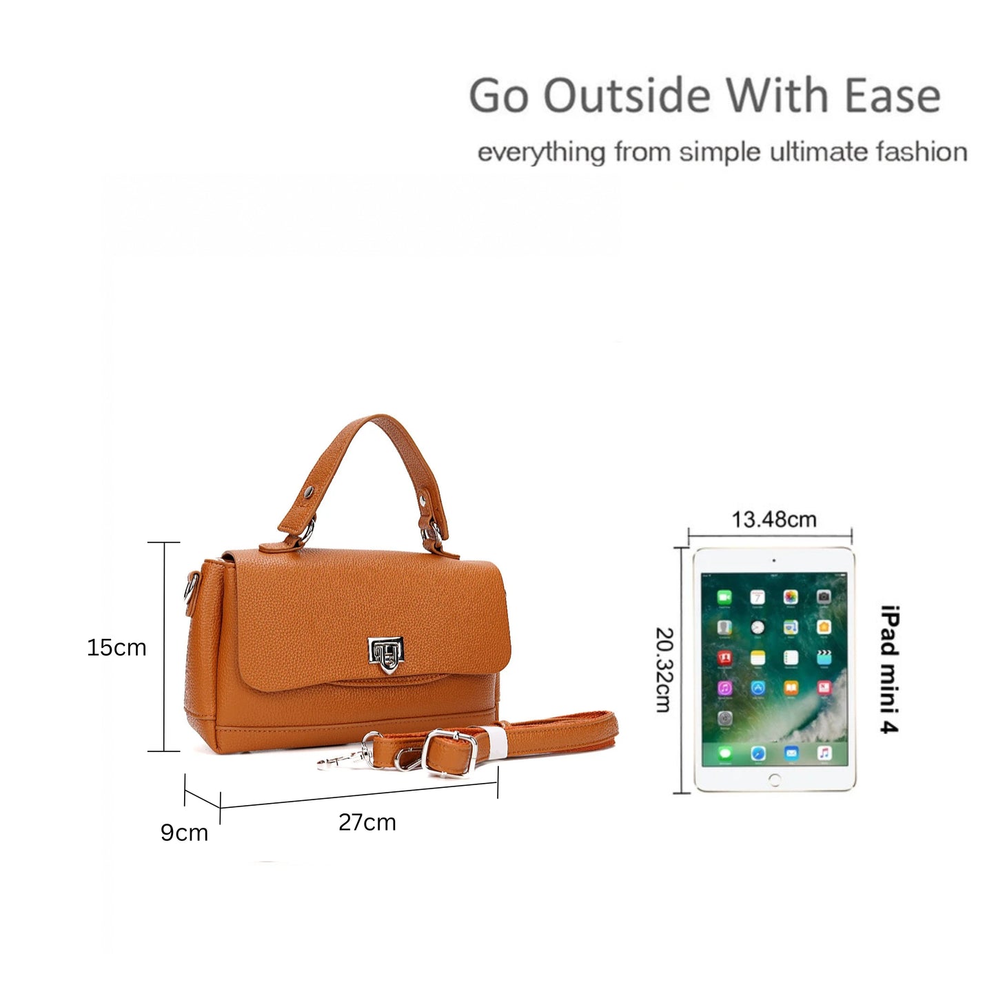 Top Handle Shoulder Bag with Flap Closure and Long Strap