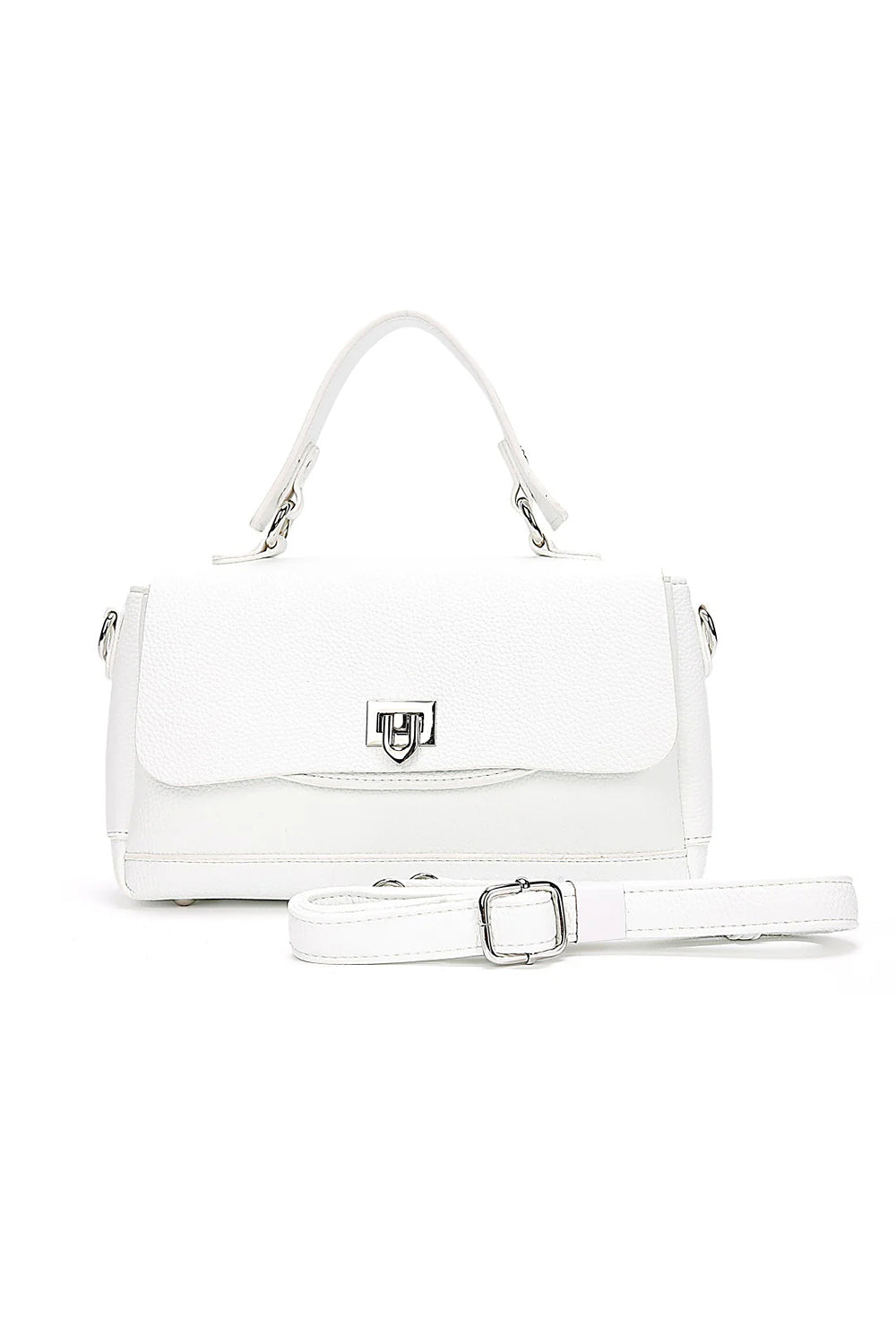 Top Handle Shoulder Bag with Flap Closure and Long Strap
