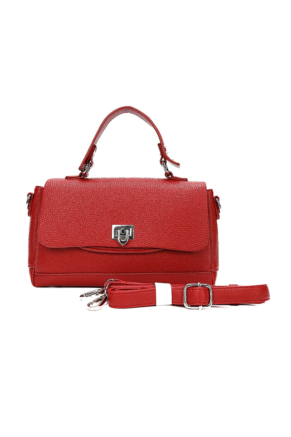 Top Handle Shoulder Bag with Flap Closure and Long Strap