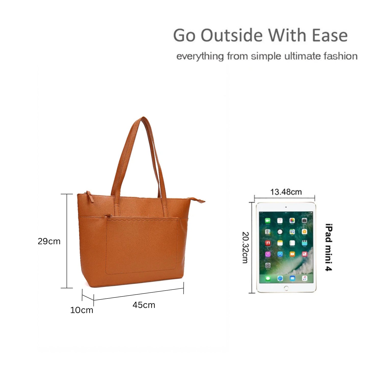 Large Tote Shoulder Bag with Zipper Closure and Inner Pockets