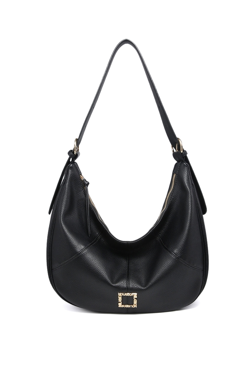 Solid Color Crescent Shoulder Bag with Zipper Adjustable Strap and Back Pocket