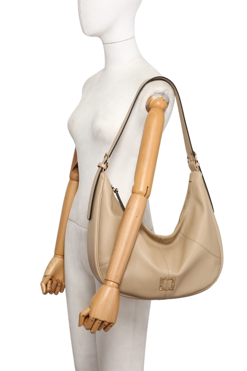 Solid Color Crescent Shoulder Bag with Zipper Adjustable Strap and Back Pocket
