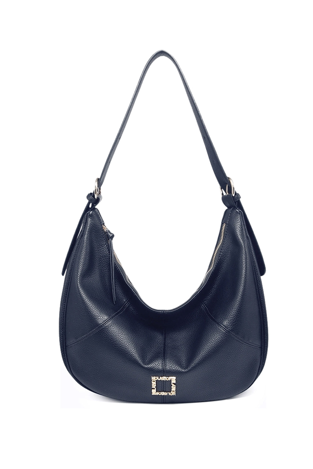 Solid Color Crescent Shoulder Bag with Zipper Adjustable Strap and Back Pocket