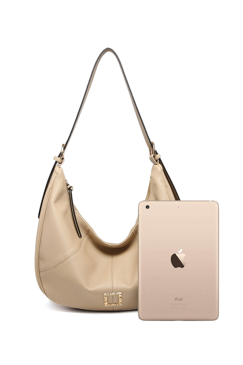 Solid Color Crescent Shoulder Bag with Zipper Adjustable Strap and Back Pocket