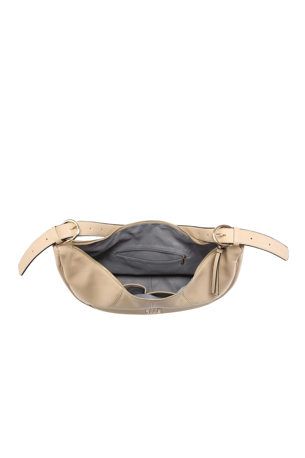 Solid Color Crescent Shoulder Bag with Zipper Adjustable Strap and Back Pocket