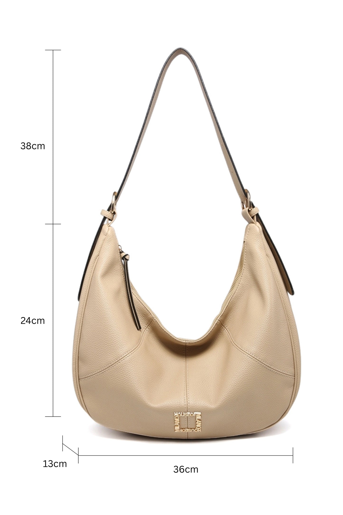 Solid Color Crescent Shoulder Bag with Zipper Adjustable Strap and Back Pocket