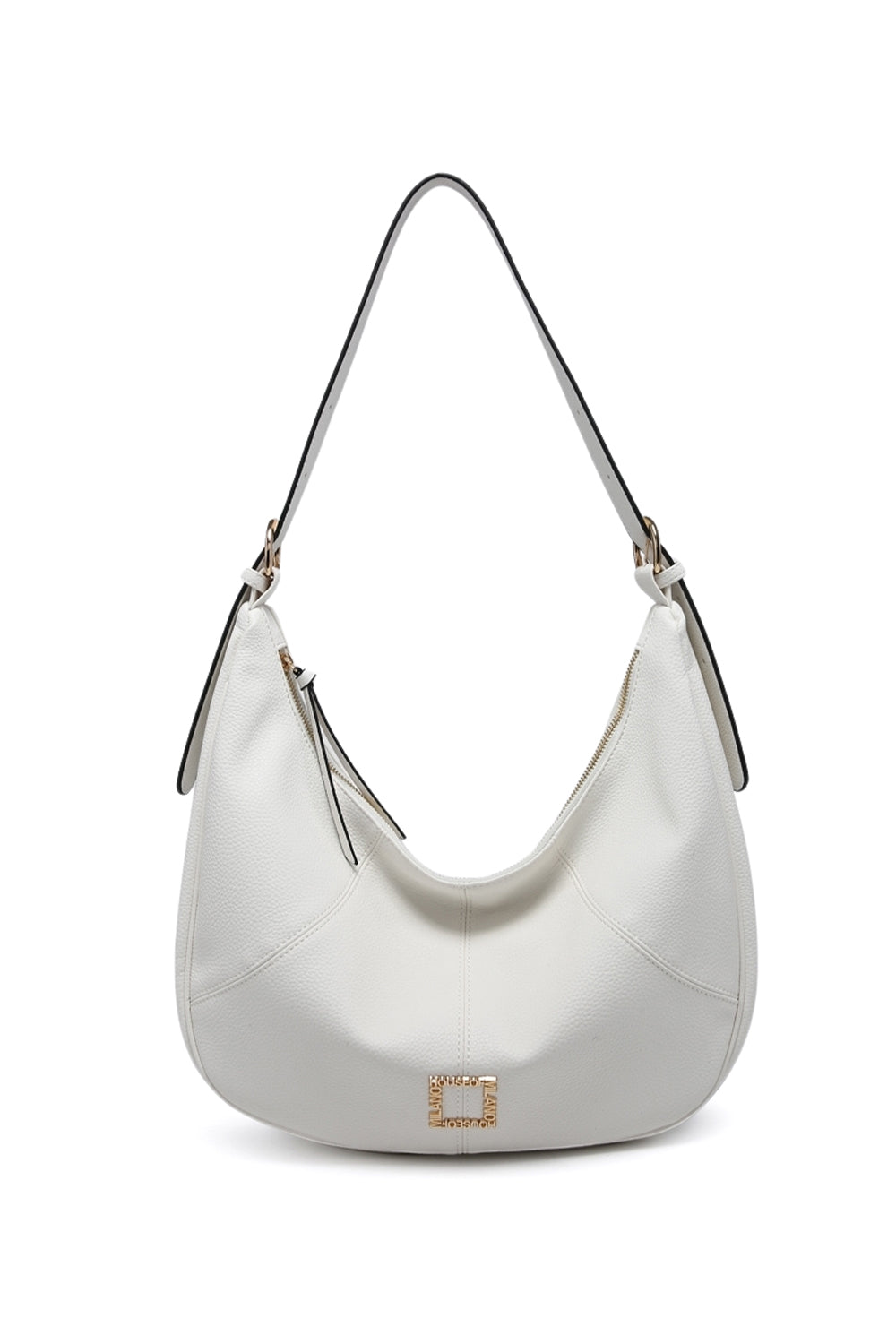 Solid Color Crescent Shoulder Bag with Zipper Adjustable Strap and Back Pocket