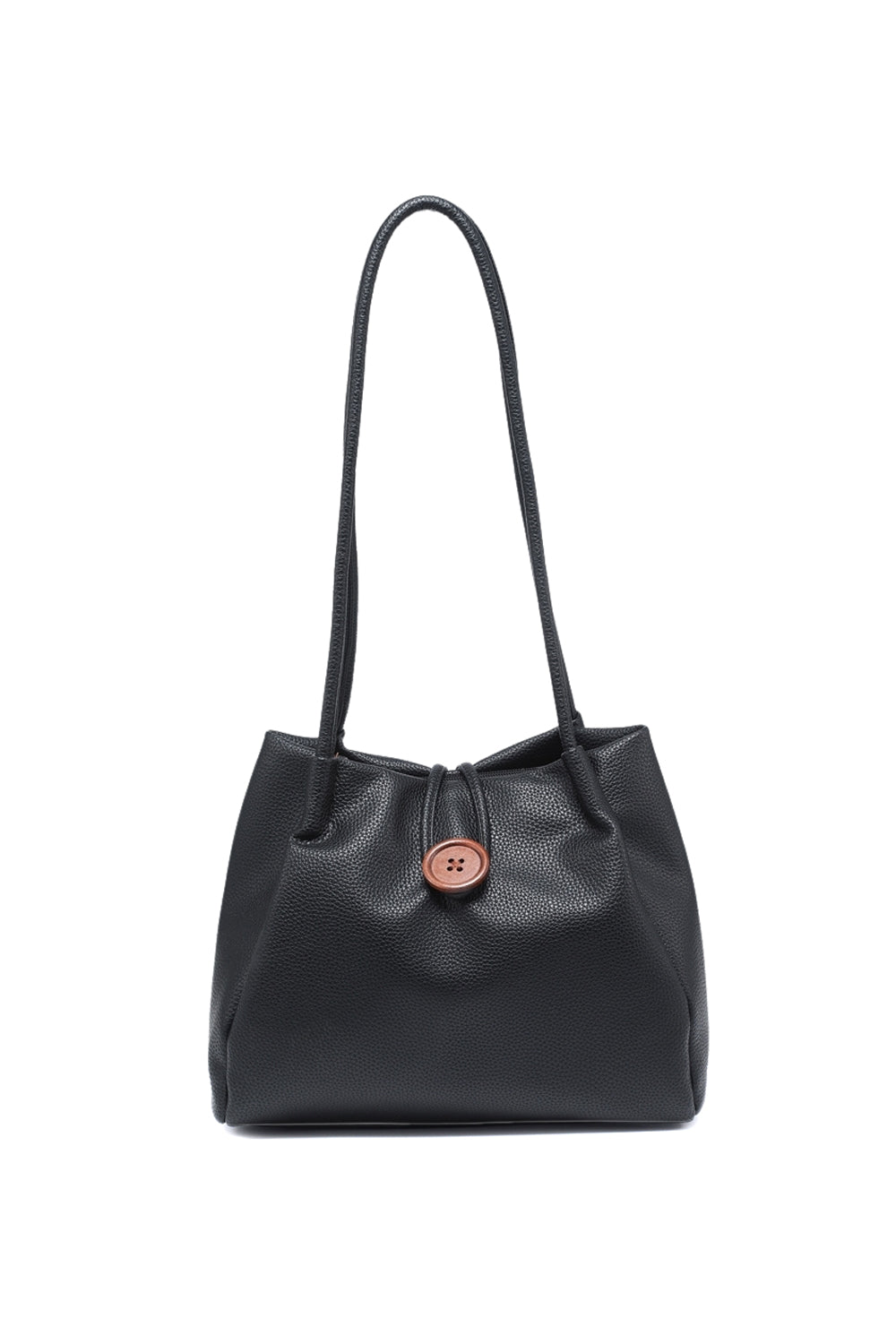 Stylish Button Closure Shoulder Bag with Inner Zipper Pocket & Long Straps