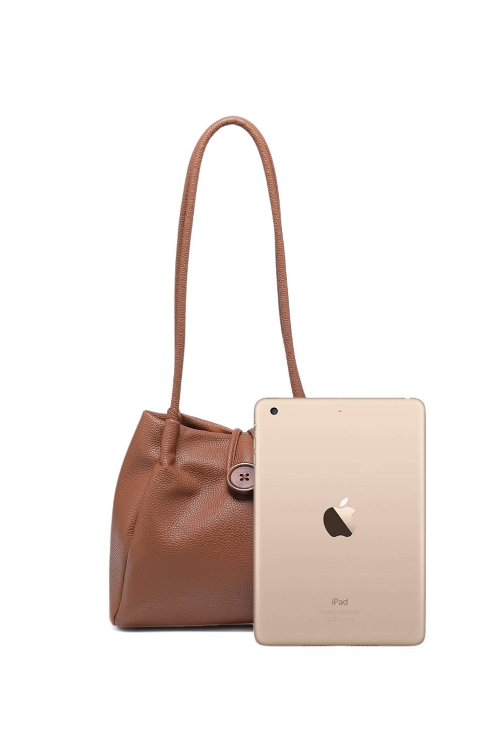 Stylish Button Closure Shoulder Bag with Inner Zipper Pocket & Long Straps