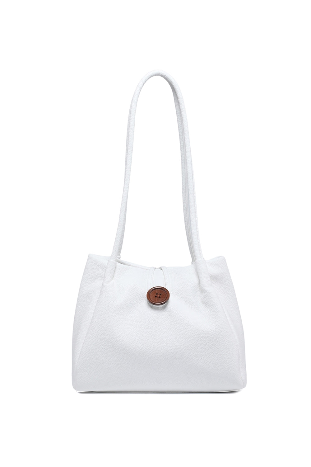 Stylish Button Closure Shoulder Bag with Inner Zipper Pocket & Long Straps