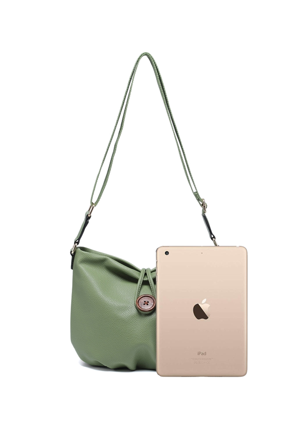 Crossbody Bag with Adjustable Strap Zipper and Button Loop Closure