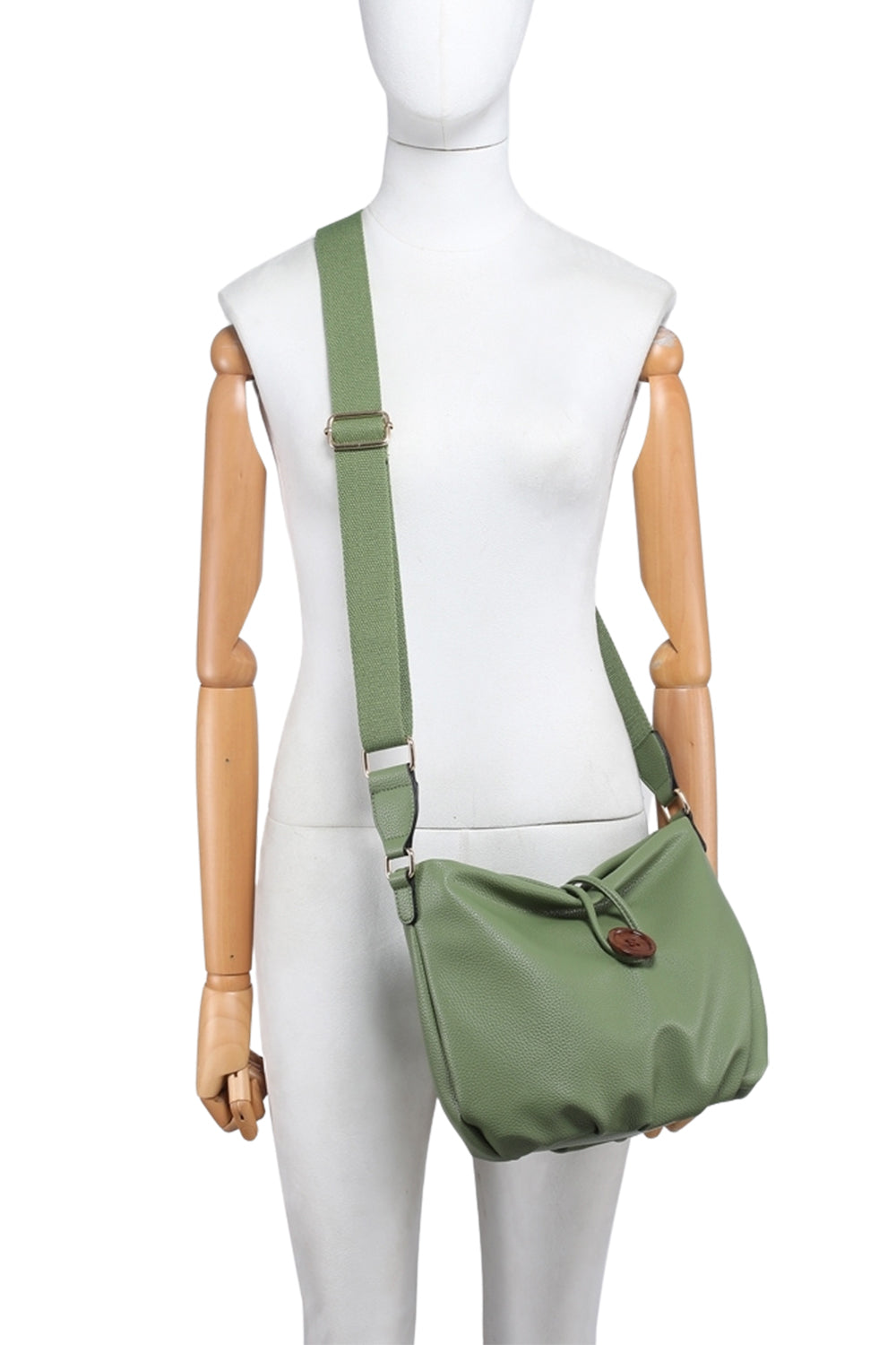 Crossbody Bag with Adjustable Strap Zipper and Button Loop Closure