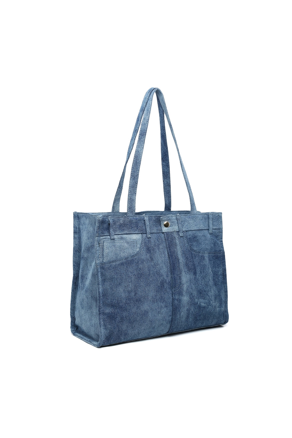 Stylish Denim Shoulder Bag with Zipper Closure & Pockets