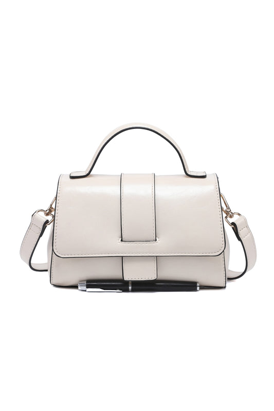 Compact Solid Color Crossbody Bag with Zipper Multi-Compartments & Flap Closure