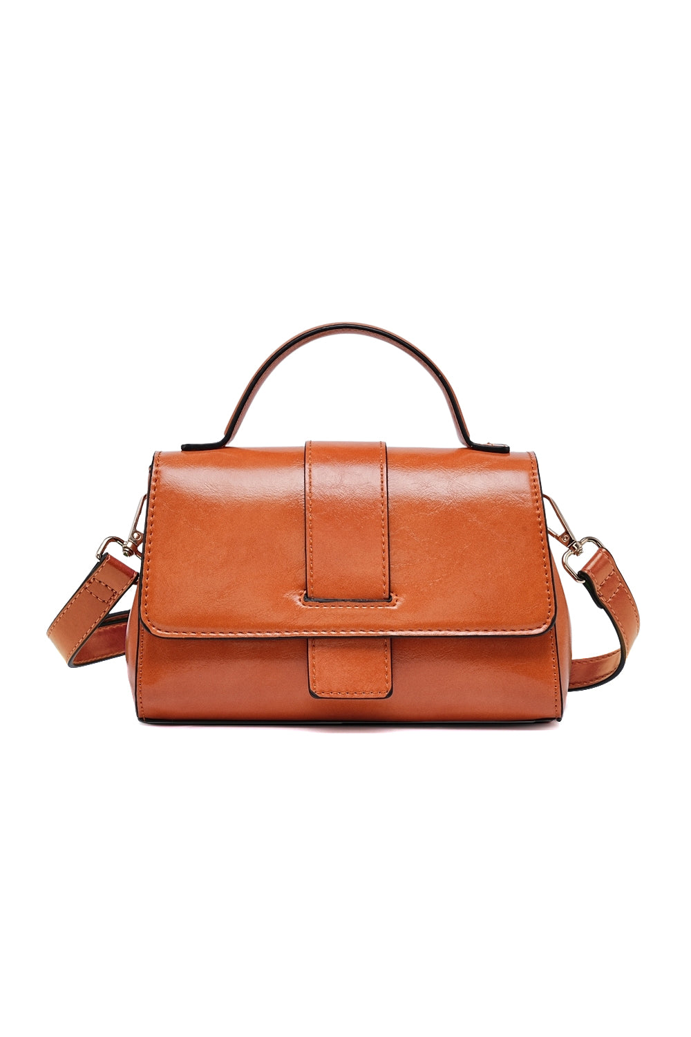 Compact Solid Color Crossbody Bag with Zipper Multi-Compartments & Flap Closure