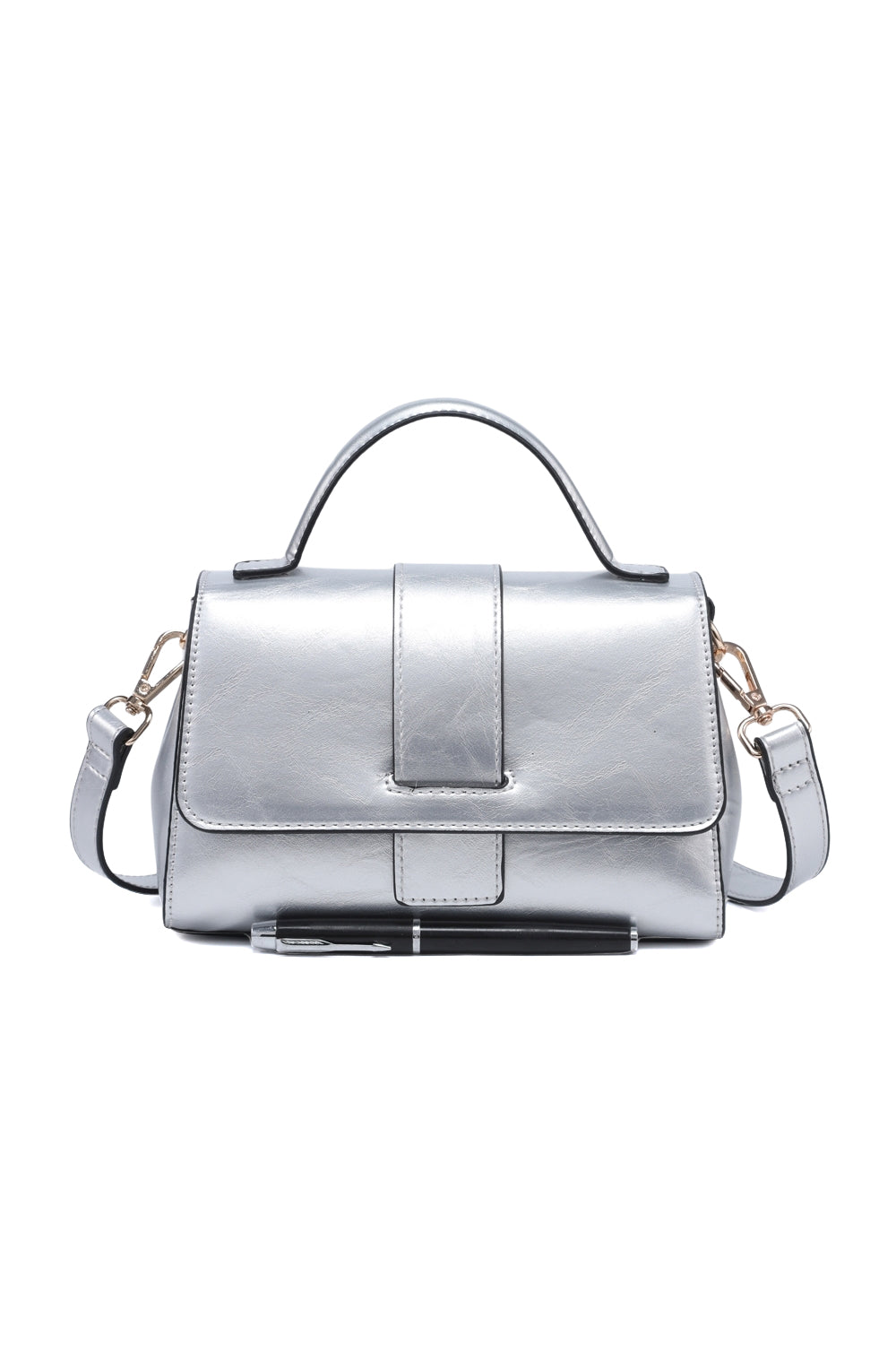 Compact Solid Color Crossbody Bag with Zipper Multi-Compartments & Flap Closure
