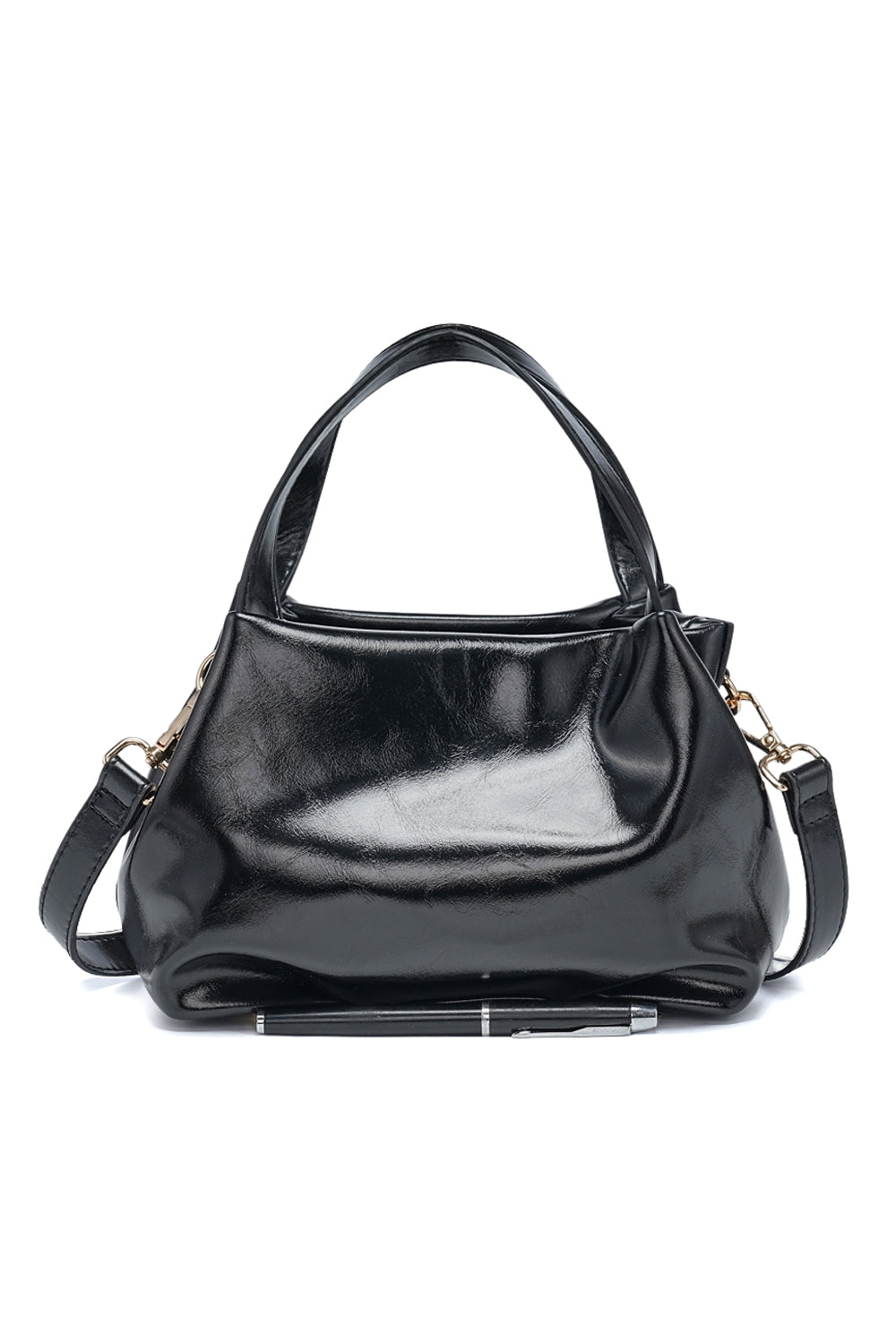 Versatile Handbag and Crossbody with Sleek, Shiny Zippered Design