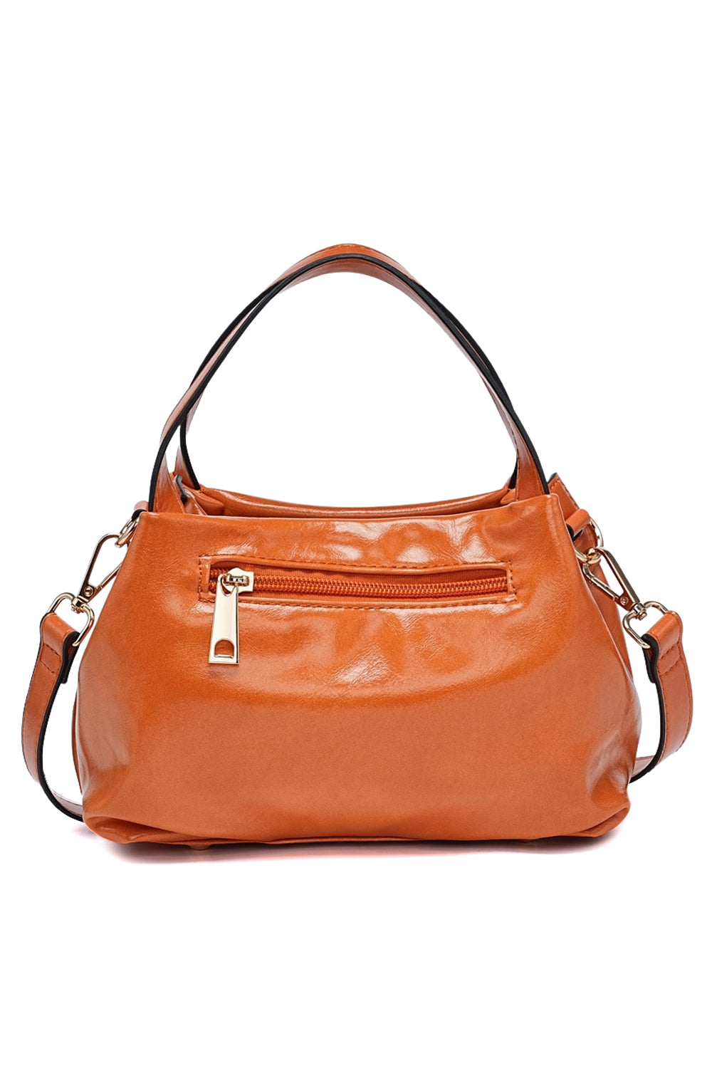 Versatile Handbag and Crossbody with Sleek, Shiny Zippered Design
