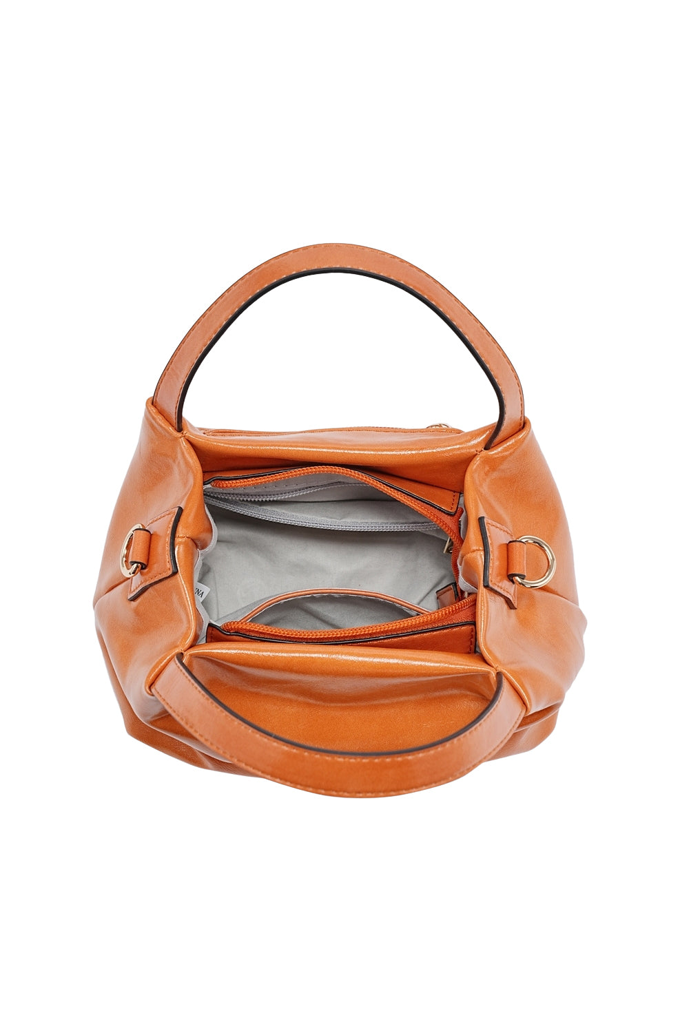 Versatile Handbag and Crossbody with Sleek, Shiny Zippered Design