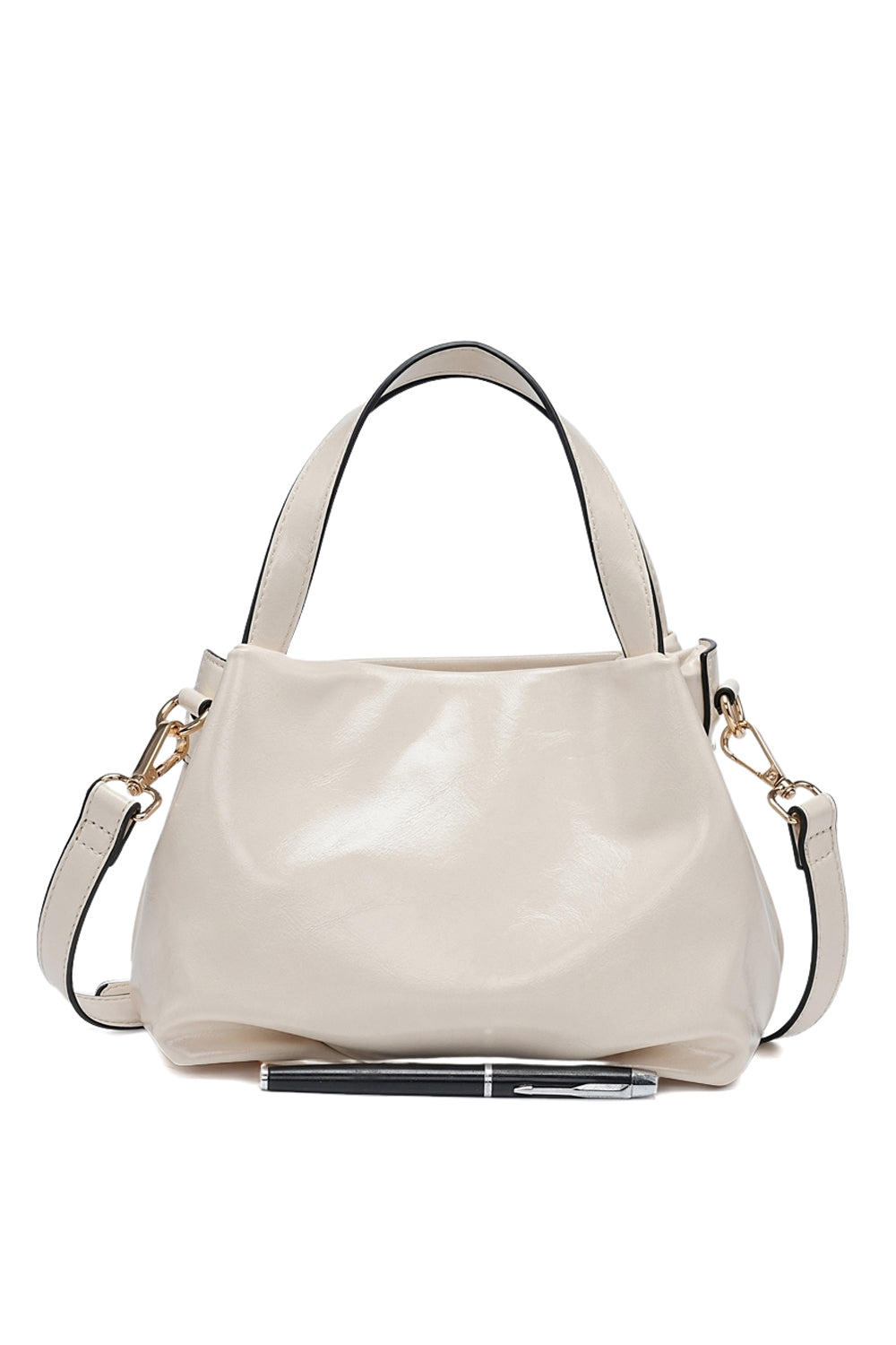 Versatile Handbag and Crossbody with Sleek, Shiny Zippered Design