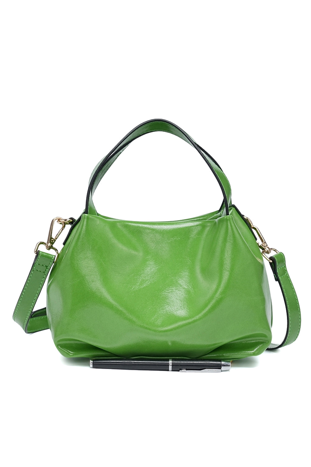 Versatile Handbag and Crossbody with Sleek, Shiny Zippered Design
