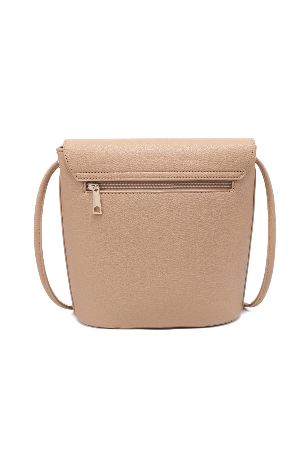 Solid Shoulder Bag with Flap and Zipper Double Closure Design