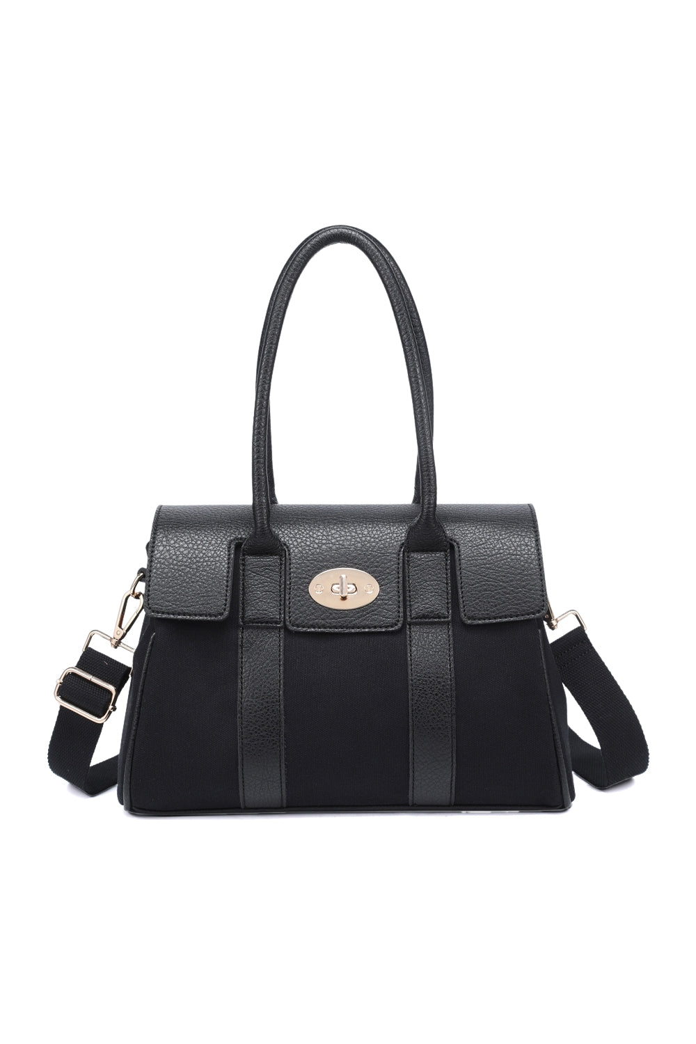 Spacious Flap Twist Lock Crossbody Shoulder Bag with 3 Compartments