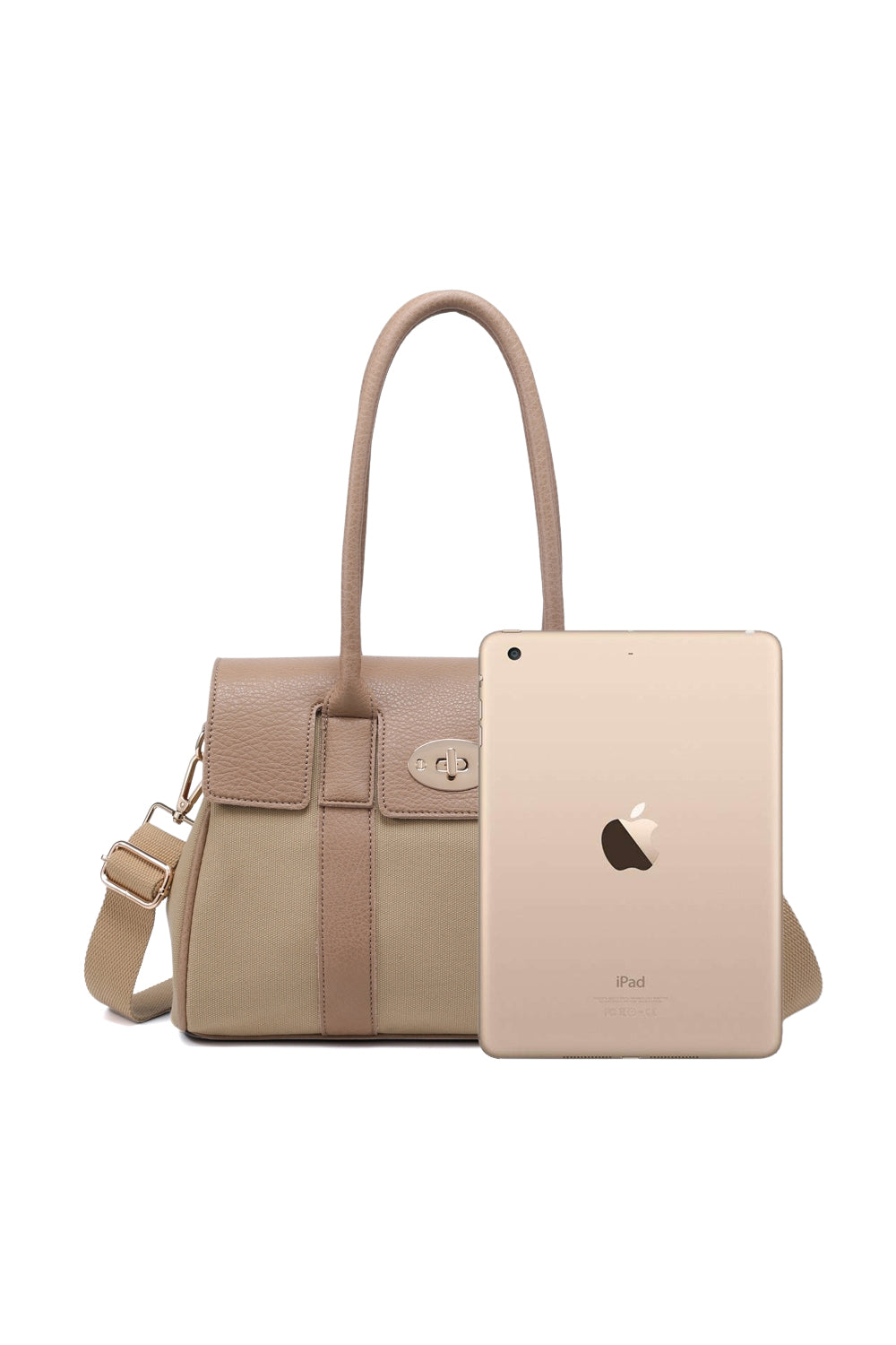 Spacious Flap Twist Lock Crossbody Shoulder Bag with 3 Compartments