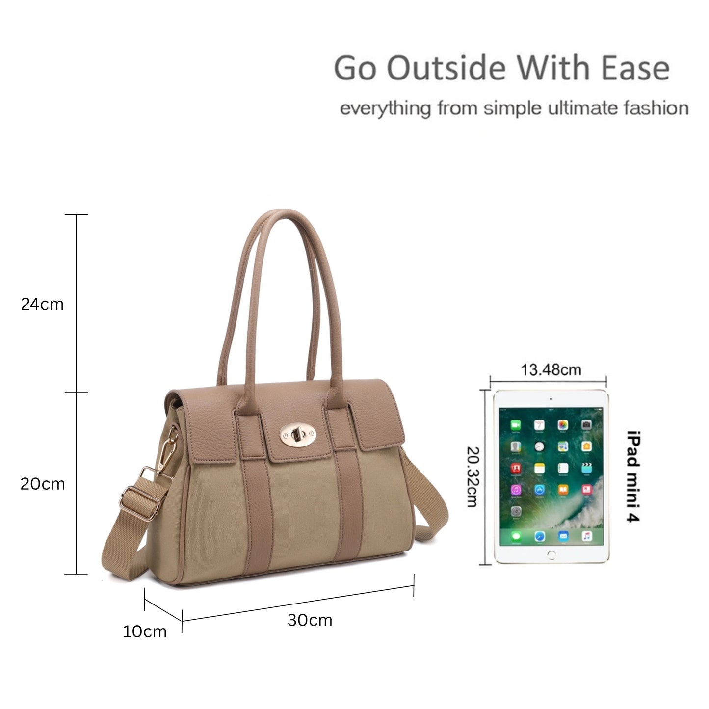 Spacious Flap Twist Lock Crossbody Shoulder Bag with 3 Compartments