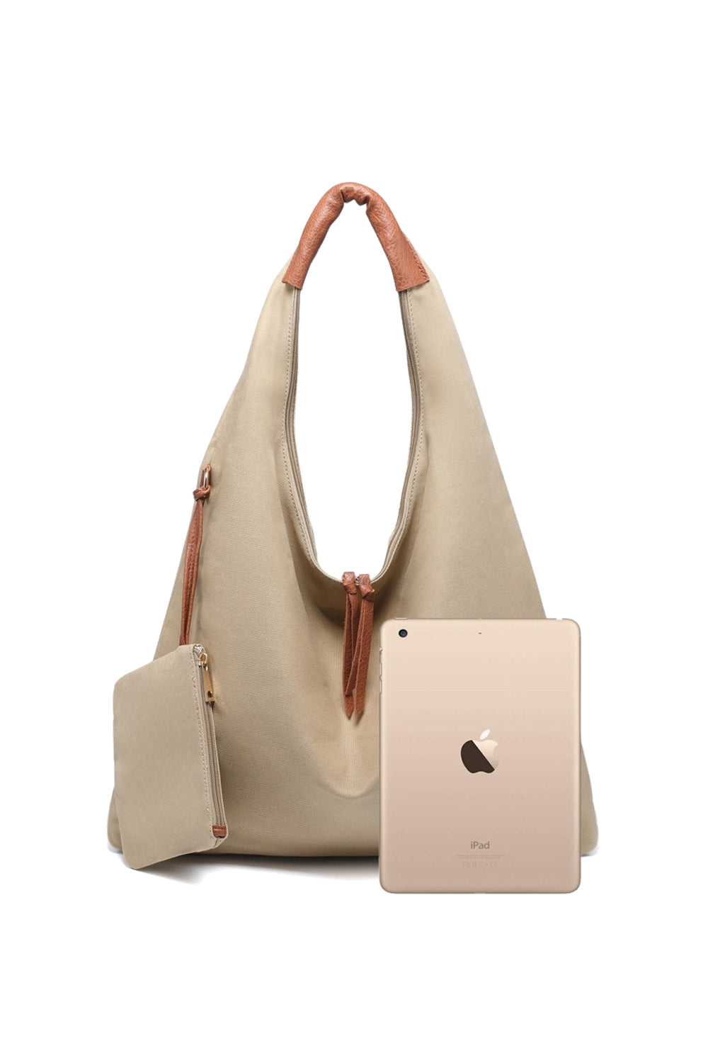 Hobo Shoulder Bag with Zippered Closure and Detachable Pouch