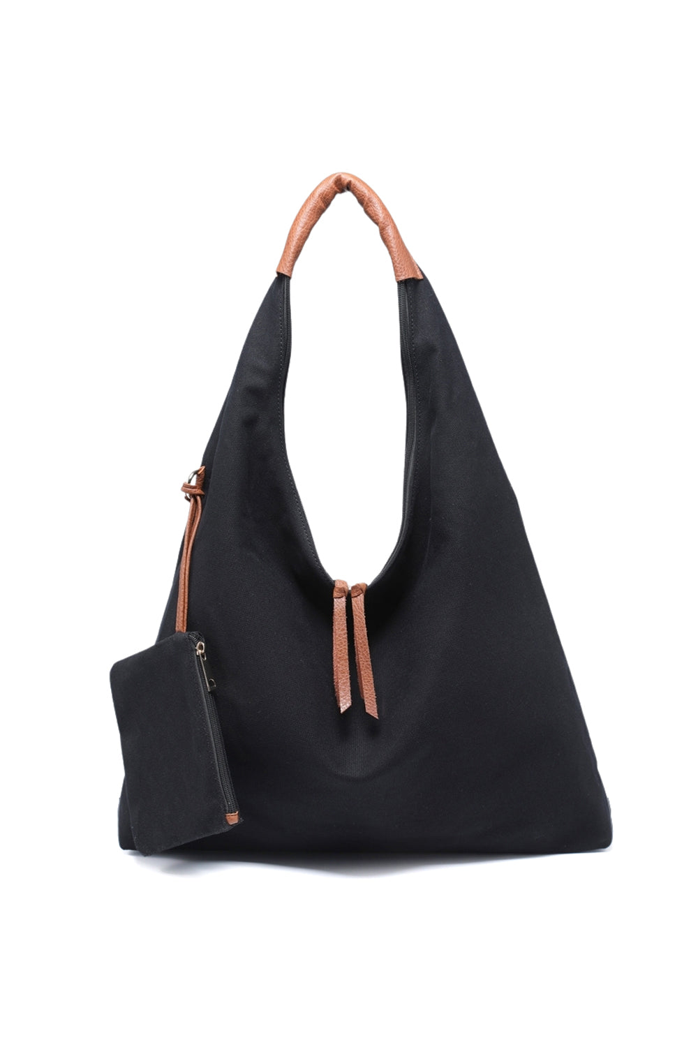 Hobo Shoulder Bag with Zippered Closure and Detachable Pouch