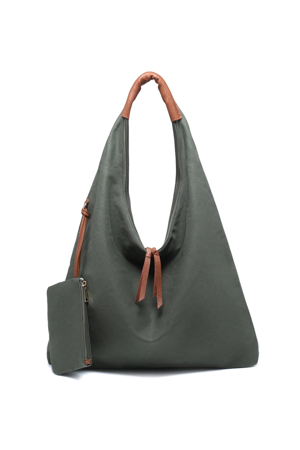 Hobo Shoulder Bag with Zippered Closure and Detachable Pouch