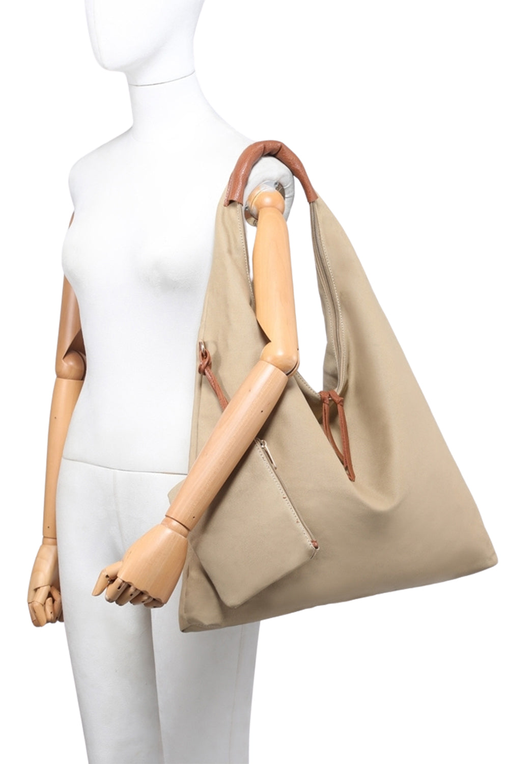 Hobo Shoulder Bag with Zippered Closure and Detachable Pouch