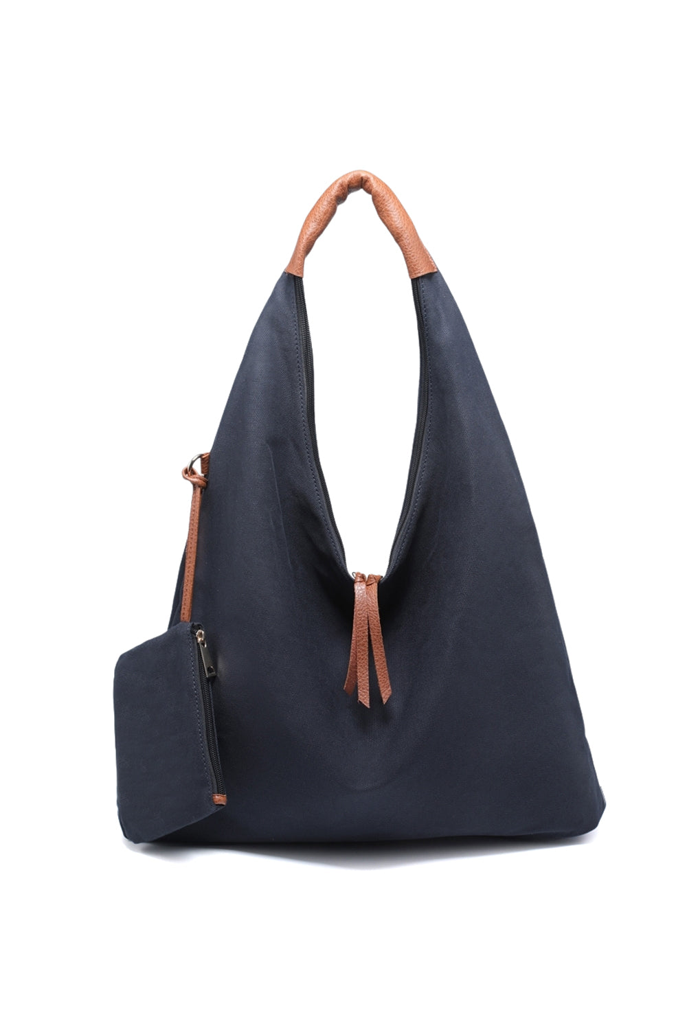 Hobo Shoulder Bag with Zippered Closure and Detachable Pouch