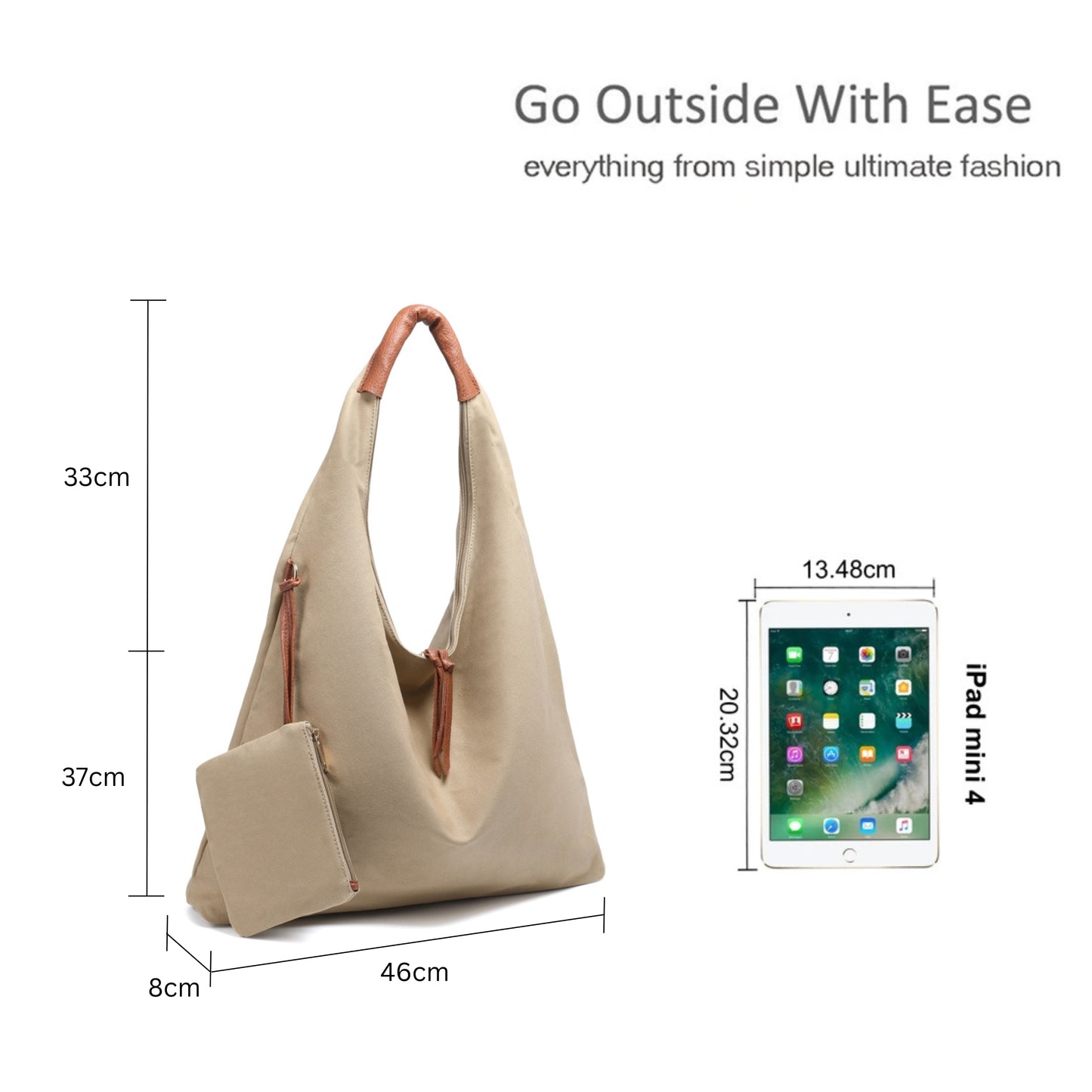Hobo Shoulder Bag with Zippered Closure and Detachable Pouch