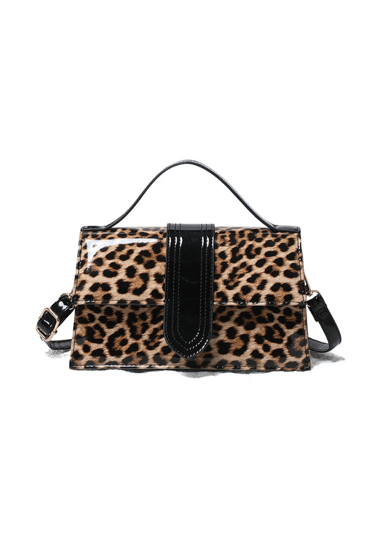 Animal Print Top Handle Crossbody Bag with Flap Closure