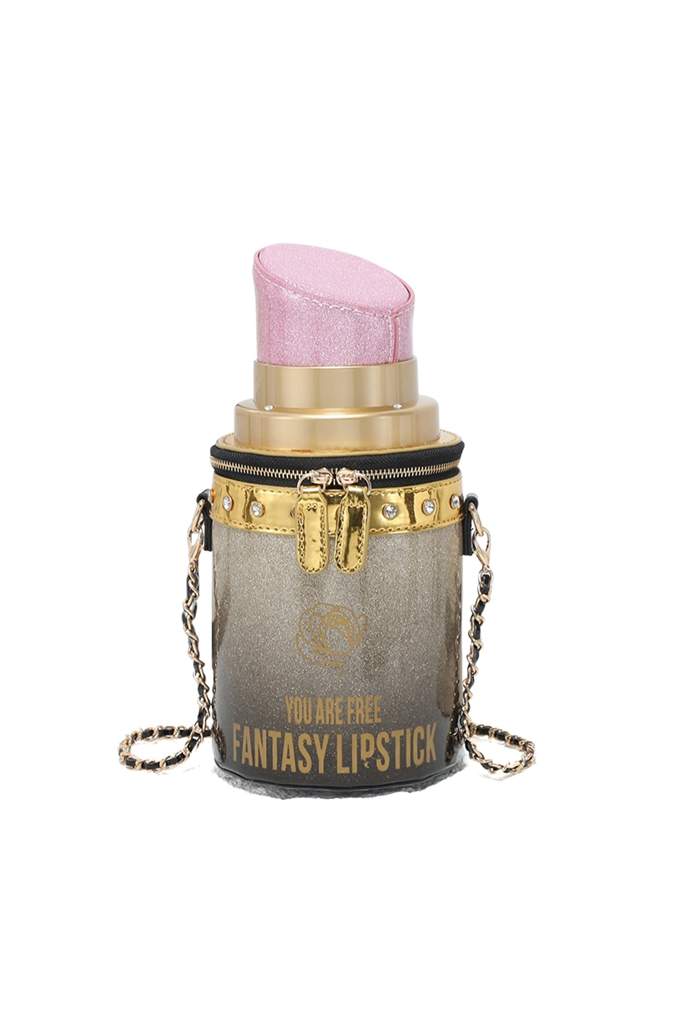 Lipstick-Shaped Crossbody Bag with Chain Strap & Zip Top