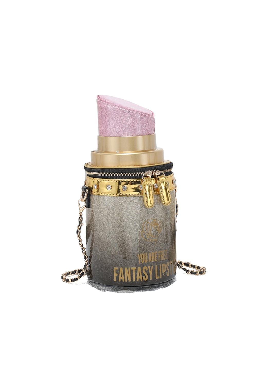 Lipstick-Shaped Crossbody Bag with Chain Strap & Zip Top