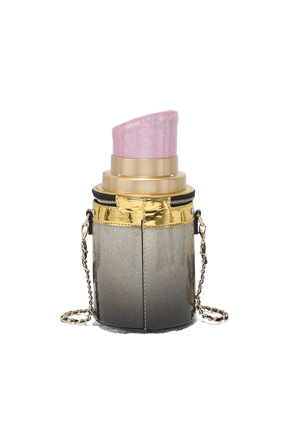 Lipstick-Shaped Crossbody Bag with Chain Strap & Zip Top