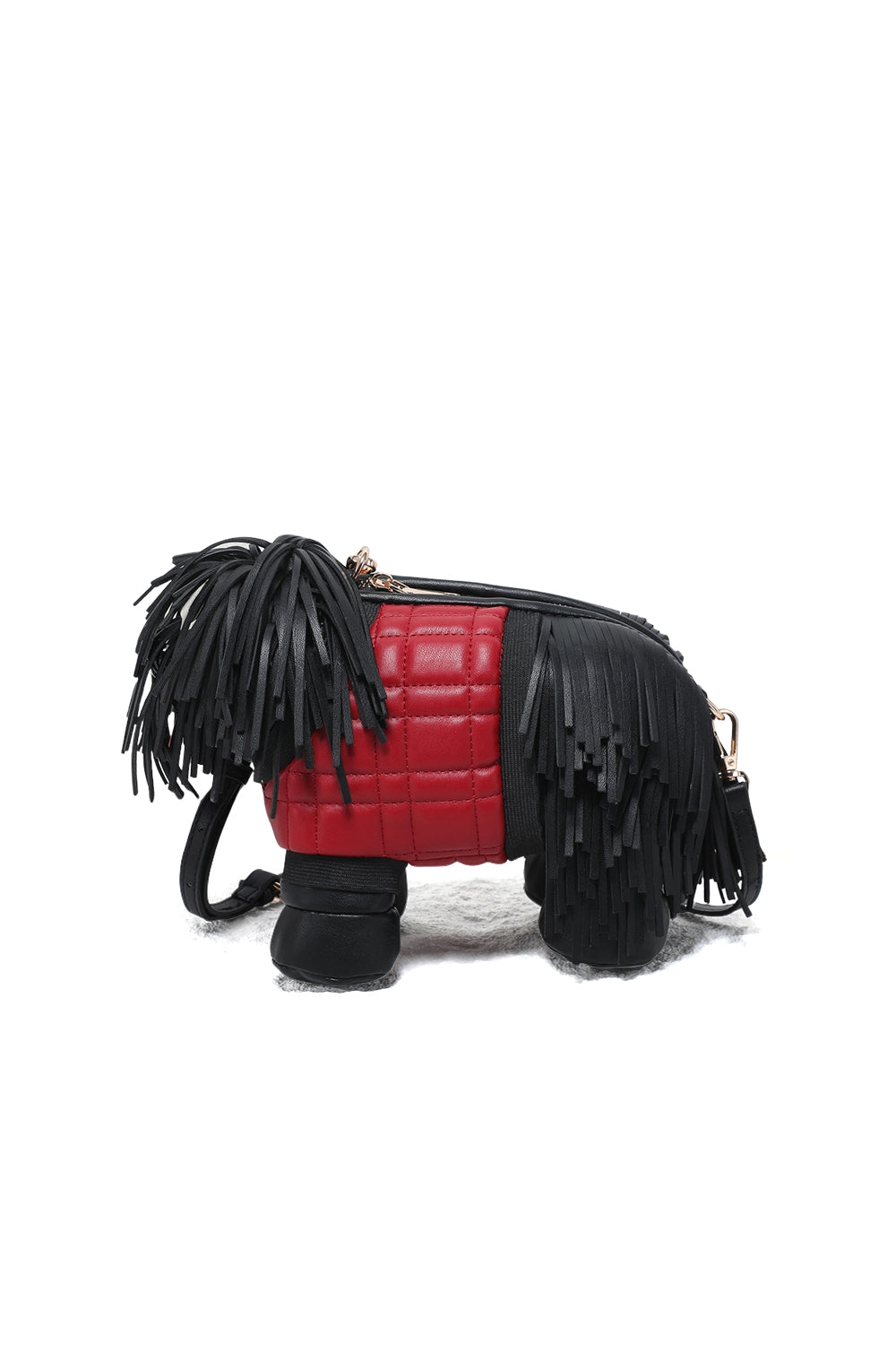 Dog-Shaped Crossbody Bag with Fringe Detail and Zip Closure
