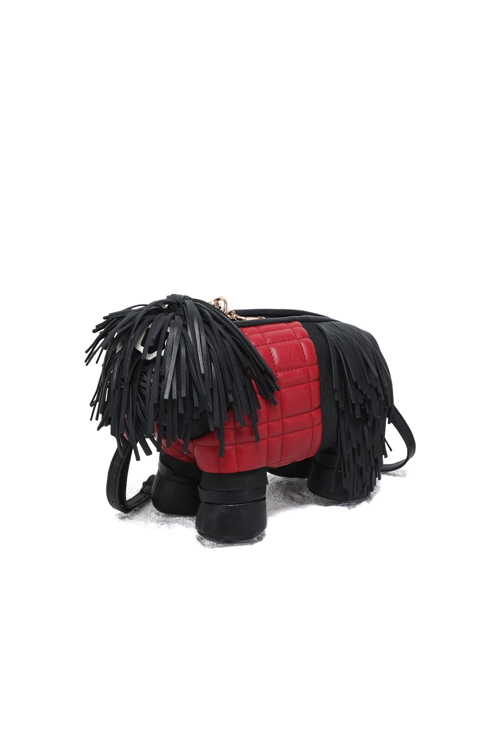 Dog-Shaped Crossbody Bag with Fringe Detail and Zip Closure