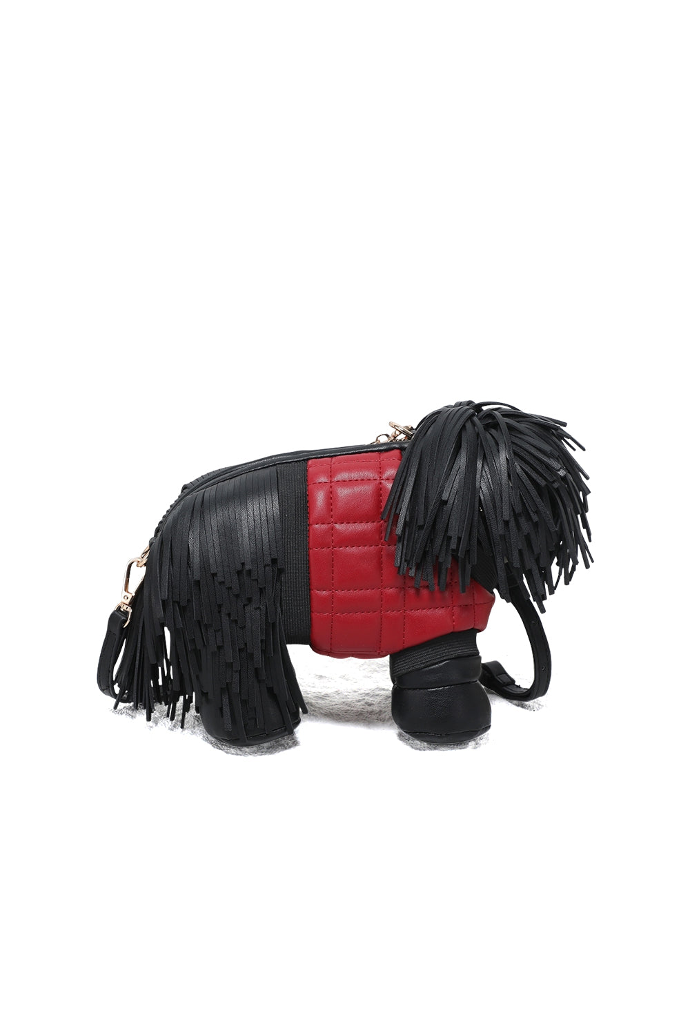 Dog-Shaped Crossbody Bag with Fringe Detail and Zip Closure
