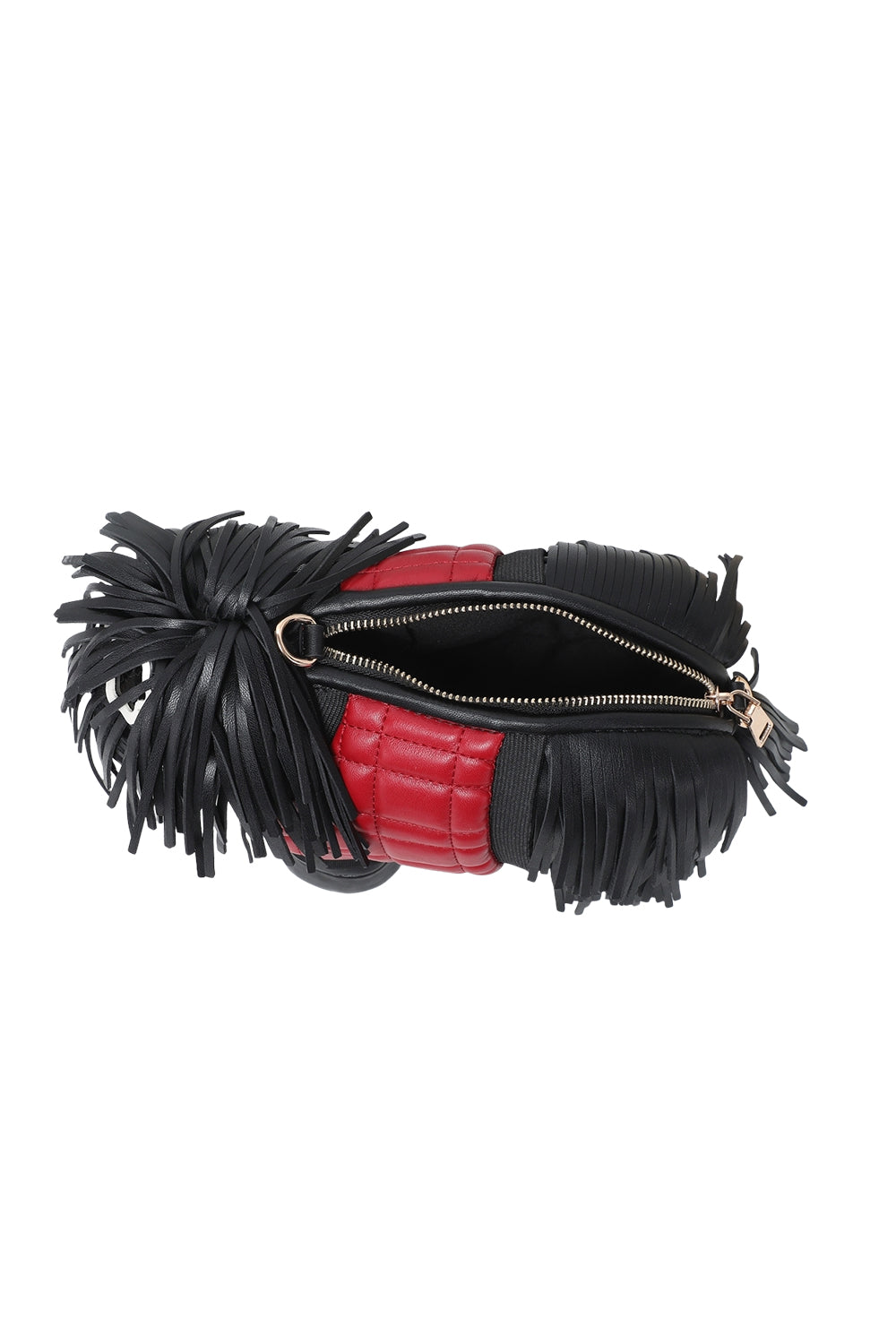 Dog-Shaped Crossbody Bag with Fringe Detail and Zip Closure